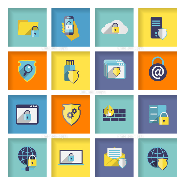 Information Technology Security Flat Icons Set Of Cloud Network Connection Firewall Isolated Vector の写真素材 イラスト素材 アマナイメージズ