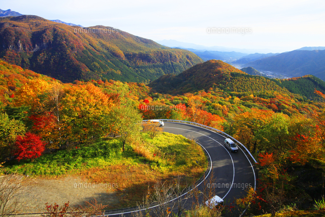 日本の道100選 紅葉の日光 いろは坂 イロハ坂 81186001775 の写真素材 イラスト素材 アマナイメージズ