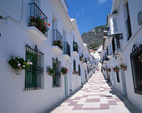 白い壁と花のある家 ミハス スペイン[01763011050]の写真・イラスト