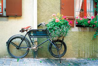 花と自転車のはり絵 花を持つ春の自転車 ぬりえ - オートバイのベクターアート素材や