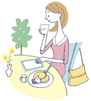 イラスト カフェでお茶を飲む女性 の写真素材 イラスト素材 アマナイメージズ