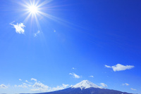富士山　×　青空　×　赤 太陽 富士山上空から「初日の出」の絶景 山頂から太陽が昇る