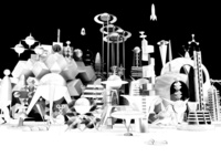 未来都市 宇宙 モノクロ 3D[10913000025]の写真・イラスト素材