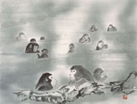 水墨画 猿とカエルの絵 水墨画 猿とカエルの絵 水墨画 猿と