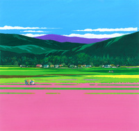 レンゲ咲く田園風景イラスト（4月）[22451036014]の写真・イラスト素材