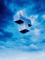 雲に浮く十字架(青) CG[00684010097]の写真・イラスト素材｜アマナ