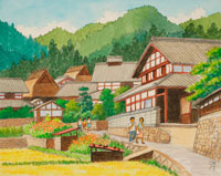 水彩画　ジクレー版画「紫蘇畑と向日葵」（京都市大原） 02237009386.jpg
