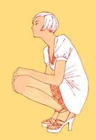 しゃがんでいる横向きの女性 の写真素材 イラスト素材 アマナイメージズ