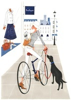 ショーウインドーを見ながら自転車に乗っている女性 の写真素材 イラスト素材 アマナイメージズ