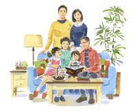 リビングで家族団らん の写真素材 イラスト素材 アマナイメージズ