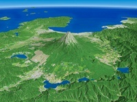 山梨県上空より駿河湾に向けて富士五湖と富士山を望む[02614000044]の