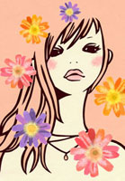 カラフルな花と女性のイラスト カラフルな花に囲まれた女の子イラスト - No: 24875298｜無料イラスト