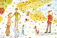 公園の家族の散歩 絵画 20037003452.jpg