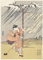 希少！日吉 守 木版画「夕立」 20072000009.jpg