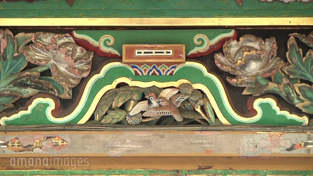 眠り猫裏側のすずめの彫刻［15023000725］の動画素材｜アマナ