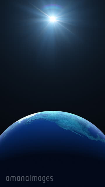 太陽と地球 世界一周ループ 縦位置上部余黒 動画素材 映像素材 アマナイメージズ